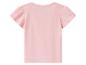Roze kinder T-shirt met korte pofmouwtjes, achterkant.
