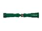 Groen en rood telescopisch tuingereedschap met getextureerde handvatten en logo.
