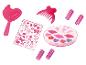 Roze speelgoed make-up set met hartvormige toverstaf, kam, krulspelden, stickers en lipgloss palet.