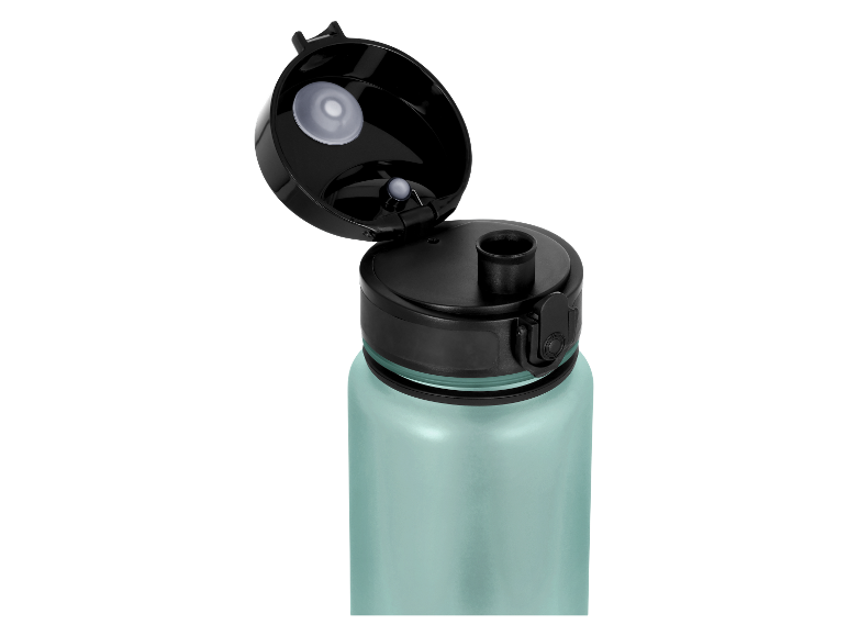 Turquoise waterfles met open zwarte dop