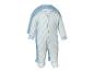 Twee katoenen babypakjes, één gestreept in blauw en wit en één effen blauw.