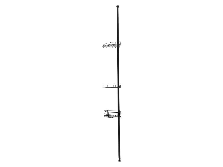 Zwarte telescopische douche-organizer met drie draadmanden