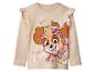 Beige kinder shirt met lange mouwen, ruches op de schouders en een Paw Patrol Skye print.