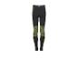 Zwarte sportlegging met neon groene details en gestructureerd patroon.