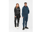 Bijpassende hoodies en joggingbroeken voor dames en heren in zwart en blauw.