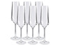 Een set van zes glazen champagnefluiten.