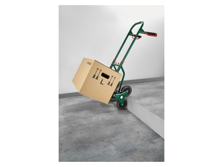 PARKSIDE trappensteekwagen met een kartonnen doos op een betonnen vloer.