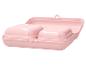 Roze lunchbox met twee compartimenten, open en klaar voor gebruik.