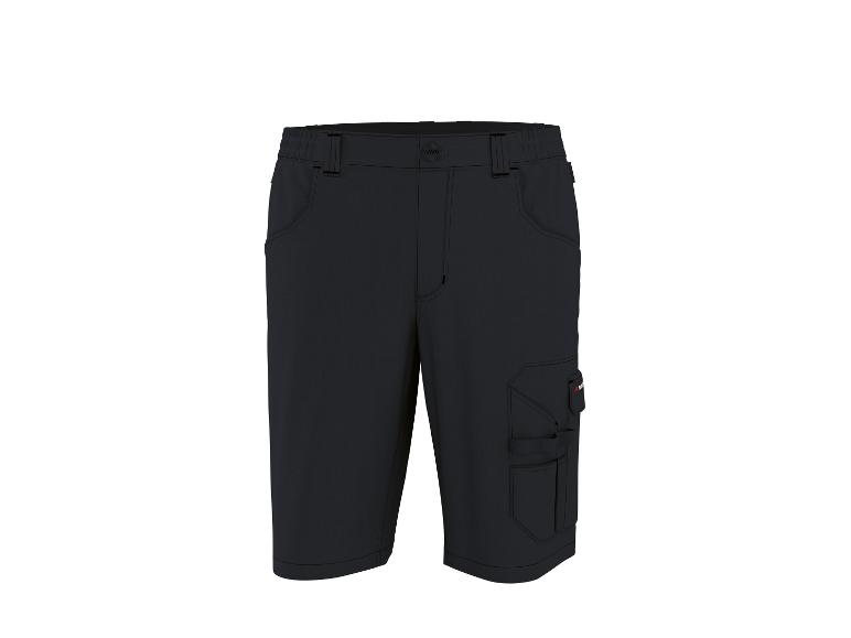 Zwarte werkshorts met meerdere zakken en een elastische tailleband.