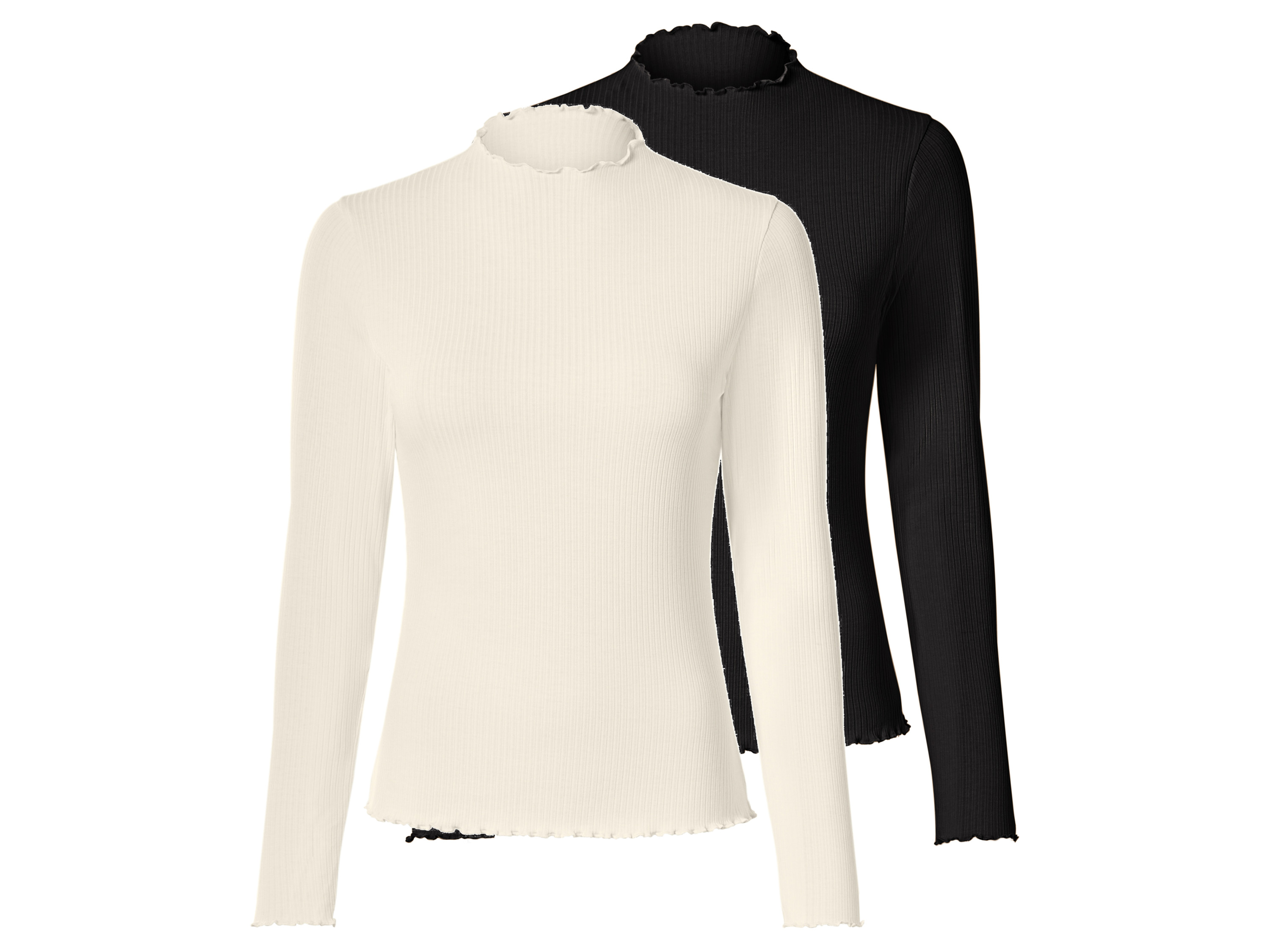 esmara Set van 2 dames longsleeves (Zwart/wit, L (44/46))