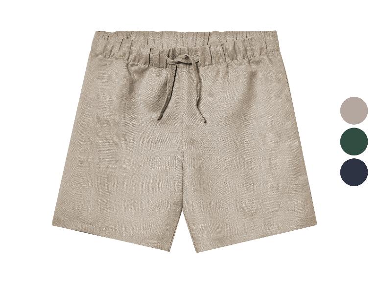 Beige linnen shorts met trekkoord, verkrijgbaar in diverse kleuren.