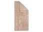 Beige handdoek met een geometrisch patroon van horizontale en verticale strepen.