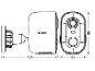 Technische tekening van een beveiligingscamera met afmetingen: 124mm lengte, 95mm hoogte, 55mm breedte.