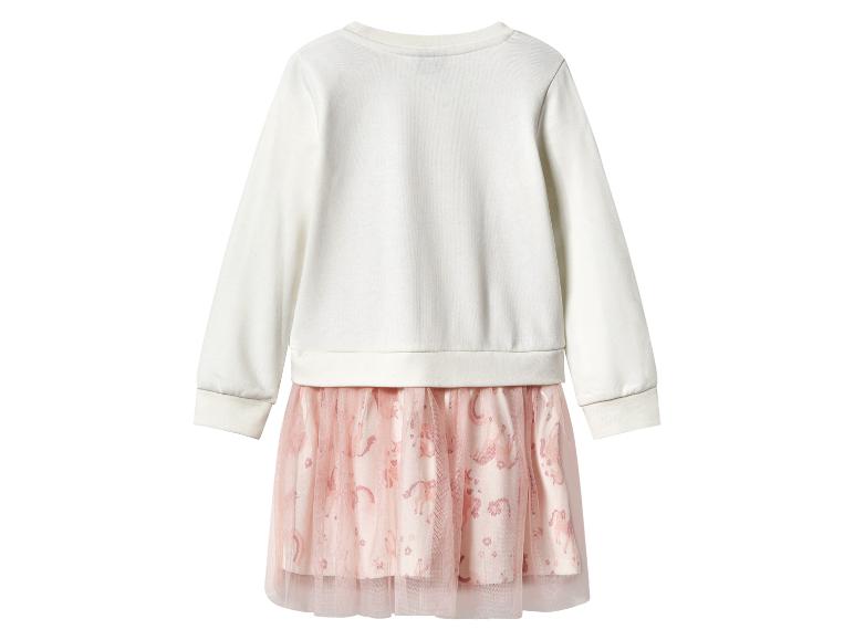 Meisjesjurk met lange mouwen, witte top en roze tule rok met eenhoornpatroon