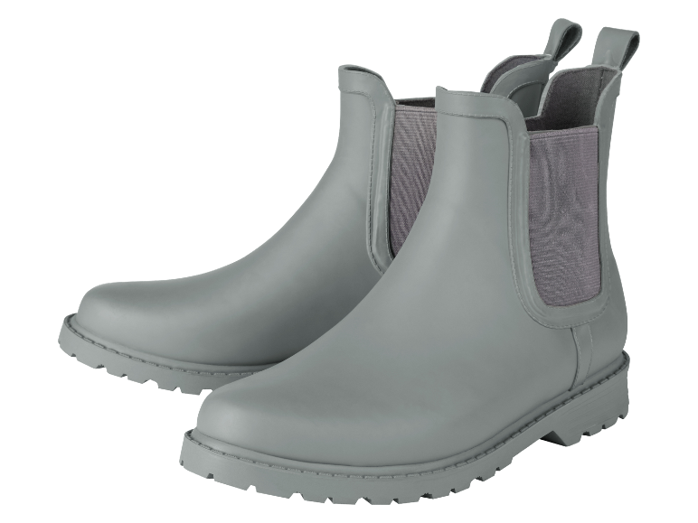 Paar grijze rubberen Chelsea laarzen.