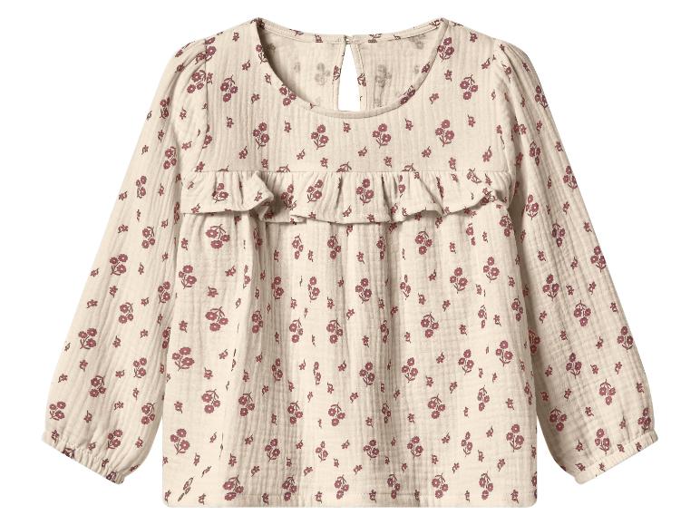 Kinderblouse met lange mouwen, beige met bloemenprint en ruches
