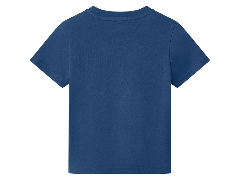 Effen blauw T-shirt met korte mouwen, achterkant.