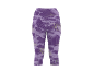 Dames sport capri legging met paars camouflagepatroon en strepen.