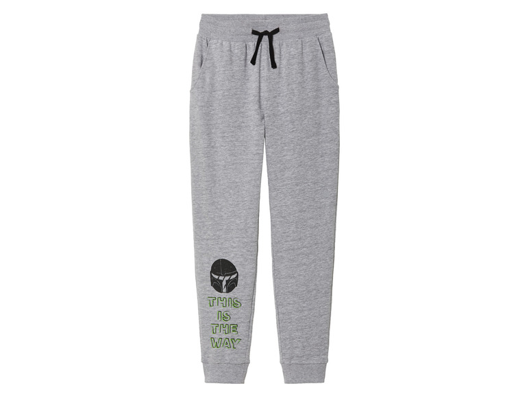 Grijze joggingbroek met 'This is the Way' opschrift en Mandalorian-print