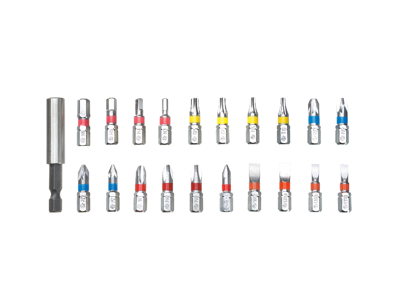 Een set schroevendraaierbits van verschillende maten en typen.