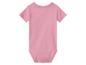Roze babyromper met korte mouwen, achteraanzicht.