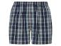 Boxershorts met blauw-grijs ruitpatroon.
