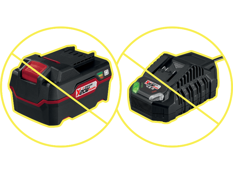 De Parkside X20V Team batterij en lader zijn incompatibel.