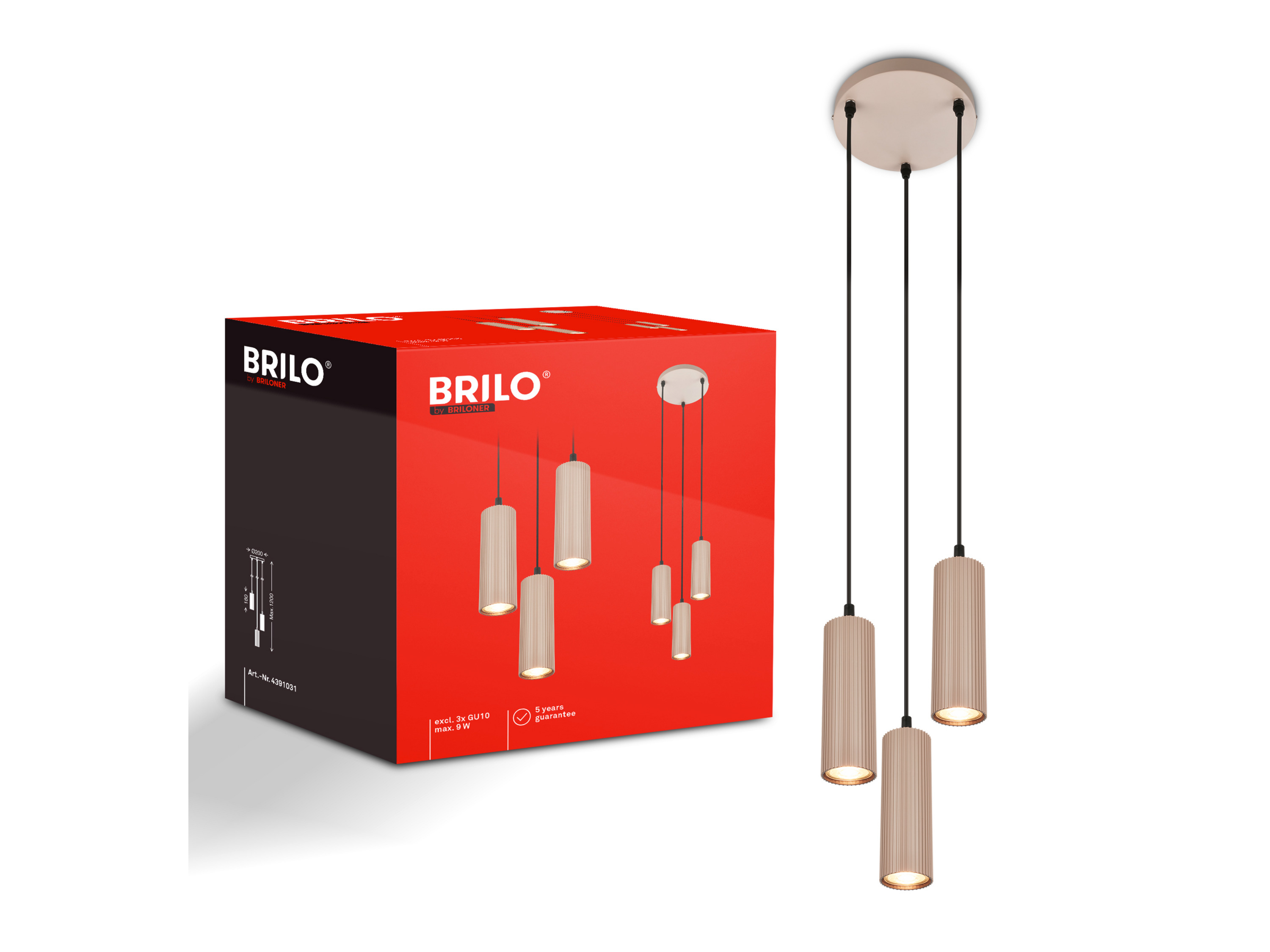 BRILONER LED-hanglamp (Rond met 3 delen, Beige)