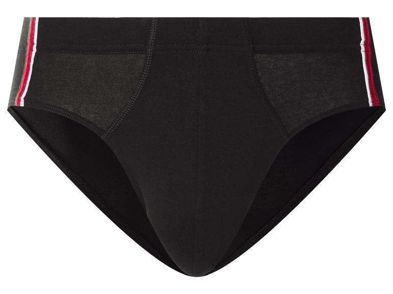 Zwarte herenslip met rode en witte strepen aan de zijkanten.