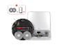Robotstofzuiger met dweilpads, filter en oplaadstation.