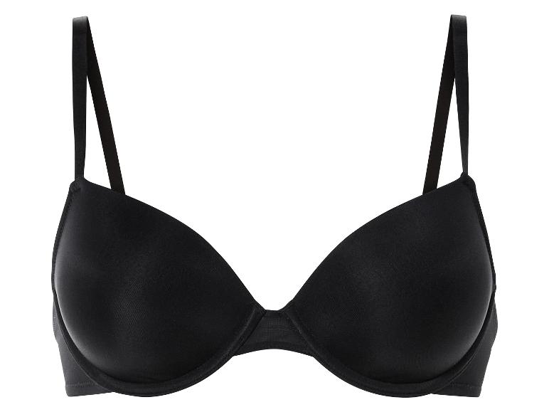 Een zwarte bh met gladde cups en dunne bandjes.