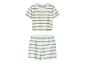 Gebreide baby set met wit-groene strepen, bestaande uit een top en een korte broek.