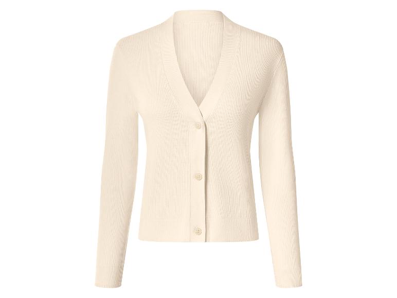 Crèmekleurig geribbeld V-hals vest met knopen