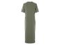 Lange, effen kaki jurk, t-shirt stijl.
