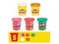 Vijf potjes Play-Doh klei in diverse kleuren.