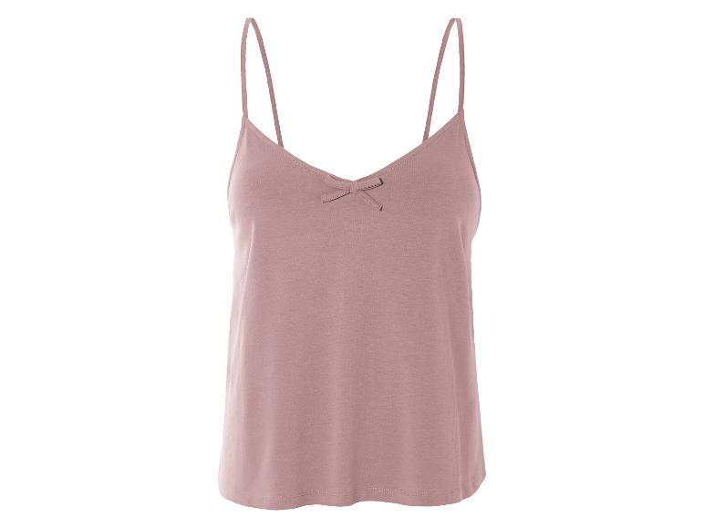 Poederroze topje met dunne bandjes en klein strikje.