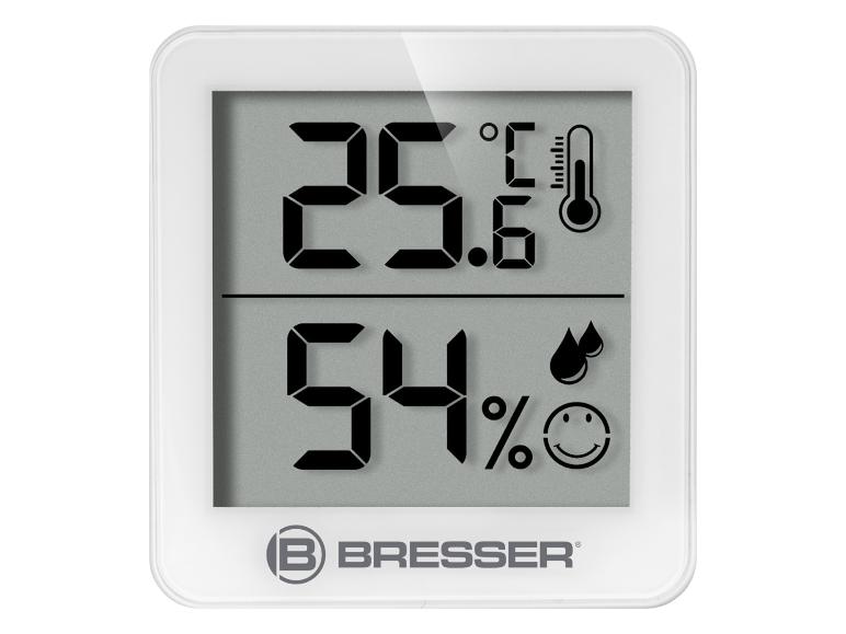 BRESSER digitale thermometer en hygrometer die 25.6°C en 54% luchtvochtigheid toont.