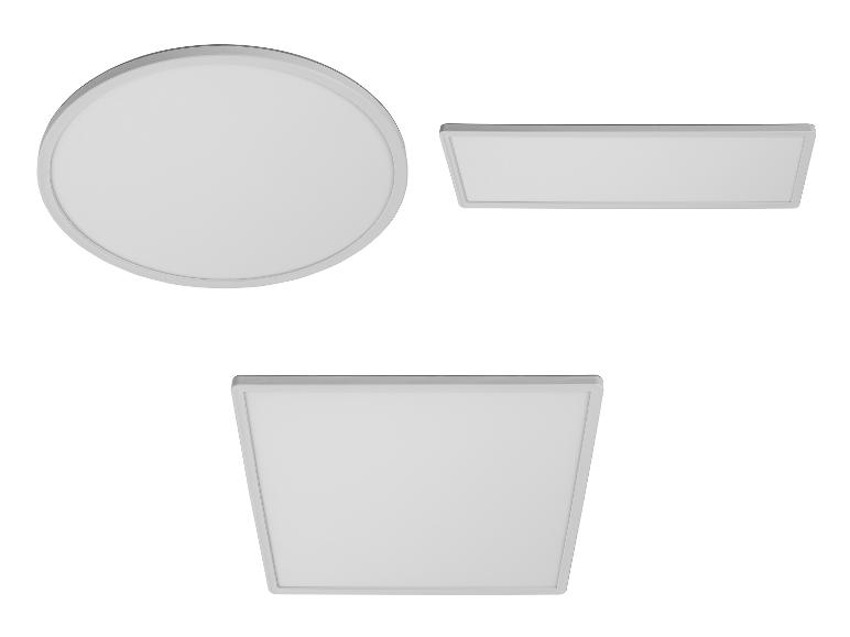 Witte ronde, rechthoekige en vierkante LED-lichtpanelen.