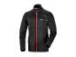 Zwart softshelljack voor heren met rode rits en reflecterende details.