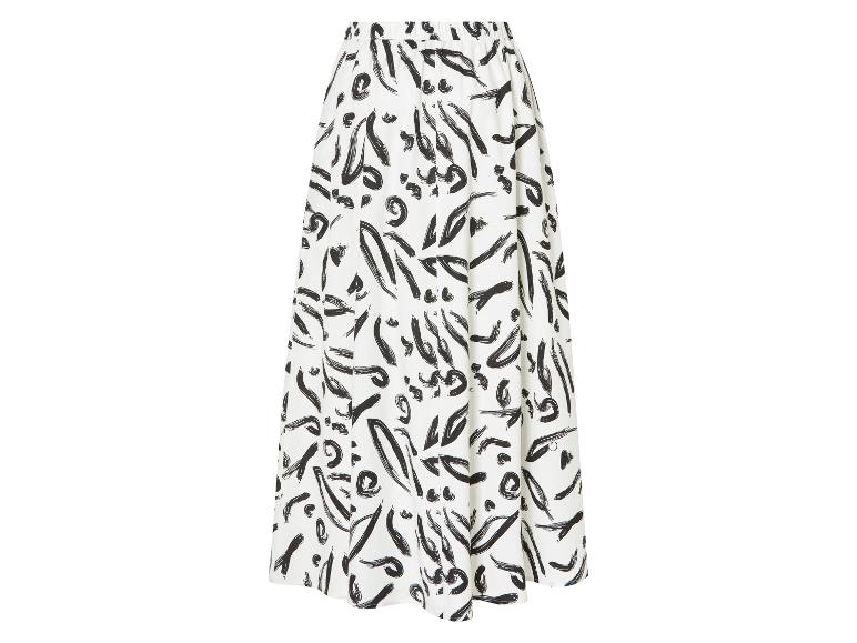 Lange witte rok met zwart-wit abstract print.