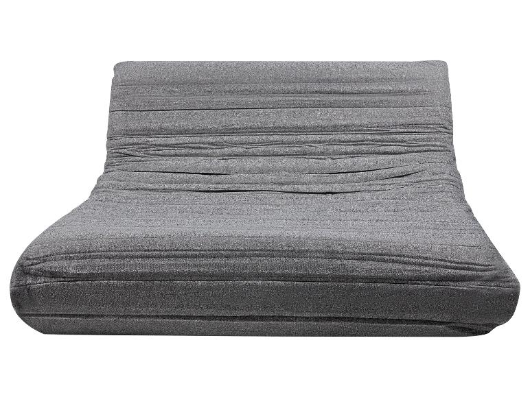 Grijze vloerbank met een getextureerd, geplooid stoffen ontwerp