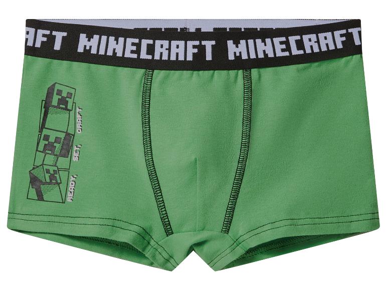 Groene kinder Minecraft boxershorts met Creeper-patroon en 'READY, SET, CRAFT' tekst.