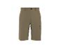 Kakikleurige werkshorts met zijzak en zwarte knoop.