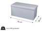 Grijze opbergbank met zitting, 76 cm breed, 38 cm hoog.