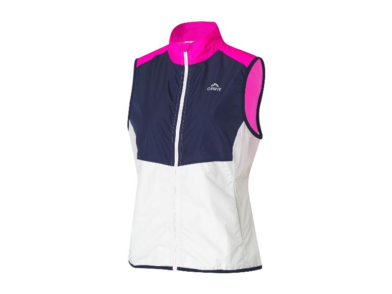 CRIVIT dames hardloopvest, blauw, wit en roze.