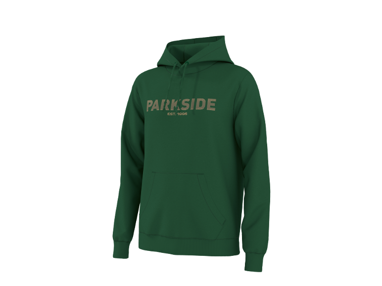 Donkergroene hoodie met 'PARKSIDE EST. 1996' op de borst.