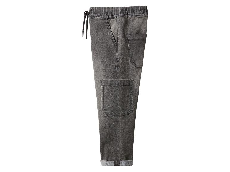 Donkergrijze jeans cargobroek voor kinderen.