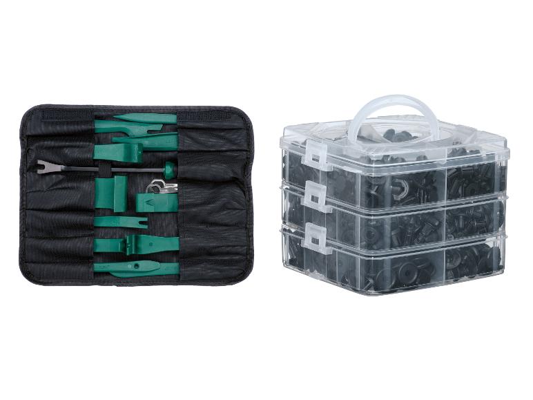 Bekledingsverwijderingsgereedschapset en assortiment auto bevestigingsmiddelen