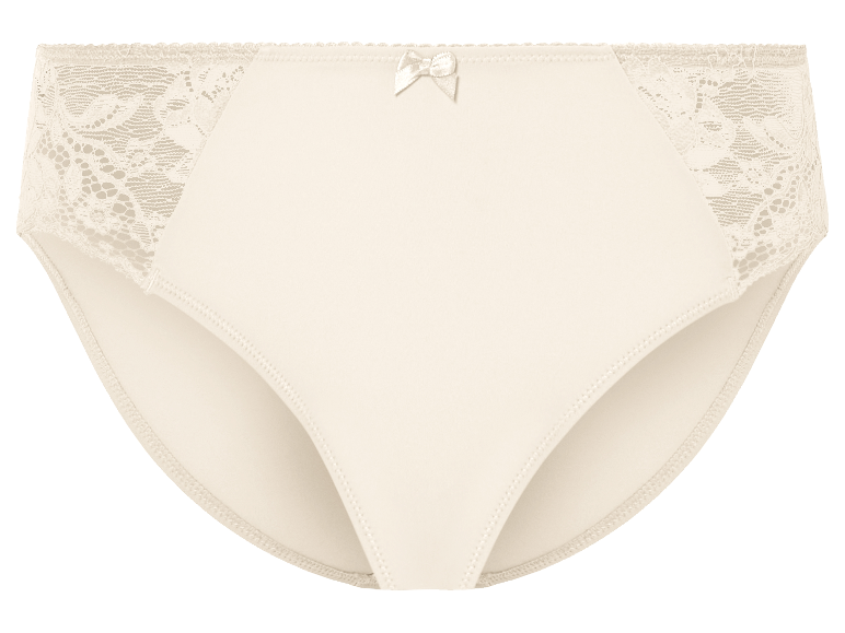 Beige slip van gladde stof met kant.