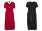 Maxi jurken: een rode en een zwart met witte stippen.